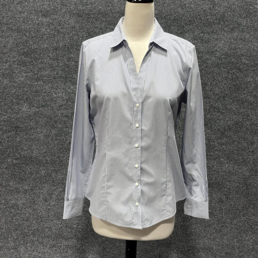 Brooks Brothers Shirt Womens 8 Blue Stripe Non Iron Fitted Cotton Long Sleeve